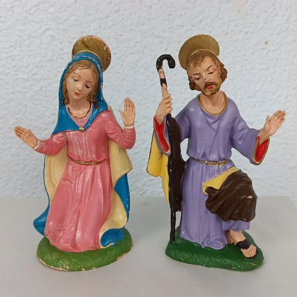 Nativity Depose Italy Fontanini Mary Baby Jesus Joseph Shepard Sheep Vintage Lot